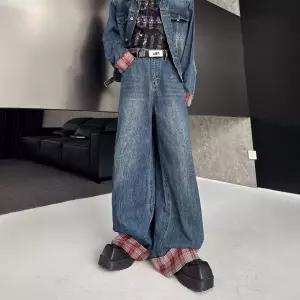 여자 청 빈티지 정장세트 체크 터틀넥 배색 코트 커플 루즈핏 세트 레귤러핏 원픽1