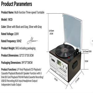 레트로 바이닐 레코드 플레이어 다기능 CD 블루투스 스피커 카세트 USB 플래시 드라이브 라디오 - 빈티지