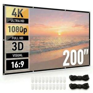 Japard 200인치 프로젝터 스크린 실외기, 4K 풀 HD 3D 16:9 양면 프로젝션, 접이식 휴대용, 월 마운트 걸이식 초대형, 홈 뒷마당 영화(200인치)