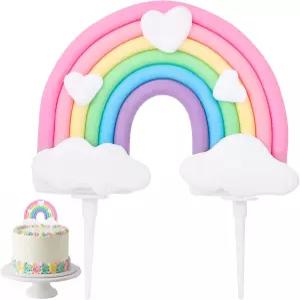 엘레가페르마 파스텔 레인보우 케이크 토퍼 귀여운 컬러풀 클라우드와 하트 부드러운 도자기 생일 장식