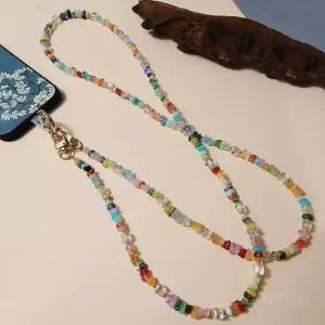도난방지스트랩 핸드폰 휴대폰 스마트폰 랜야드 크로스 바디 멀티 컬러 자갈 구슬 걸이 긴 체인 도난 방지