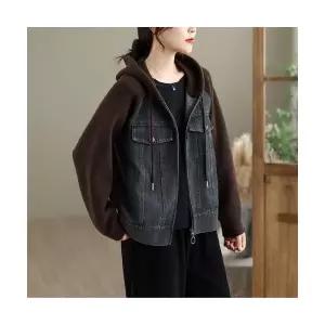 데님 여성용 가을 페이크 투피스 후드 상의 데일룩 집업 카디건 DAOL3