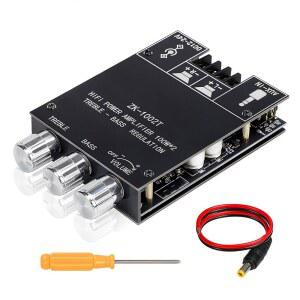 코지코드 ZK-1002T 블루투스 5.0 스테레오 보드, 트레블 및 베이스 컨트롤이 있는 200W HiFi 2.0 채널 미니 오디오 모듈, AUX 입력, DIY 스피커용 DC 12V-24V,