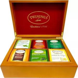 Twinings of London 6슬롯 우드 체스트 선물 세트 티 버라이어티 샘플러  60개