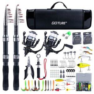 고투어 낚싯대와 릴 콤보스2PCS 텔레스코픽 낚싯대2PCS 프리로드 스피닝 캐리어 백 스타터 트래블 소금물 담수용 180만270만 로드 키트 남성 선물