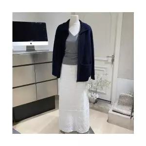 페브레로 여성정장스커트 베이지 펀칭 니트 스커트 프렌치 A라인 롱 가을 UNO3