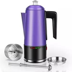 HOMOKUS 전기 커피 퍼콜레이터 12컵 포트 스테인리스 스틸 메이커 클리어 노브 쿨터치 핸들 자동 보온 기능