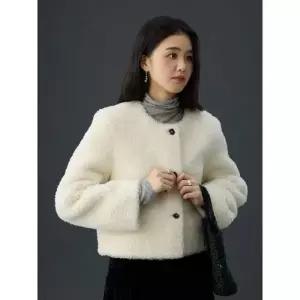 여성 모피 없는 코트 일체형 아이템 퍼 트렌디 울가죽 누빔 슬림핏 HT1