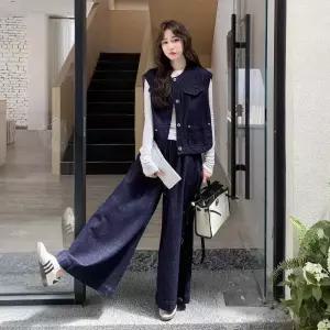 데님 봄 여성용 세트 베스트+와이드 정장세트 원픽1