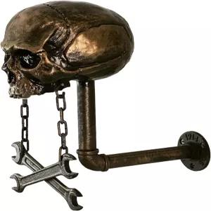 XusLFR 브론즈 해골 모양 오토바이 헬멧 스탠드 홀더 벽걸이용 코트 머리 디스플레이 랙