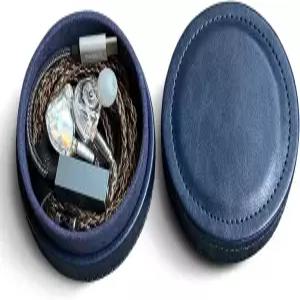 유선 귀마개와 귀 헤드폰 보관 보호 커버(파란색)에 적합한 가볍고 휴대하기 쉬운 PU 가죽 보관함