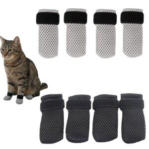 긁힘 방지를 위한 8개의 고양이 장갑, 고양이용 조절 가능한 신발 발 커버 부츠 양말 반려동물 목욕 사료용 손톱 다듬기용 미끄럼 방지 메쉬 통기성(그레이+블랙)