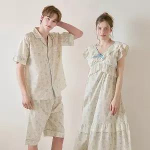 [lunaluz](신세계 사우스시티)커플 블루밍 코튼 브라캡내장 브이넥 반소매 원피스