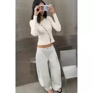 Zara 자라 비대칭 여밈 니트 재킷 - 아이보리-화이트 4938/019/072