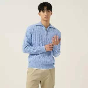 매장정품 BEANPOLE 빈폴 [빈폴] 케이블 반집업 니트 스카이 블루 (BC5951C20Q) 1417388