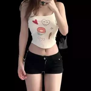 여성 청반바지 청바지 블랙 로우 데님 핫팬츠 여름 슬림핏 롱 MF2