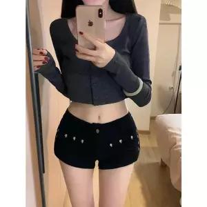 여성 청반바지 청바지 블랙 데님 핫팬츠 여름 로우 팬츠 스키니 랩 MF2