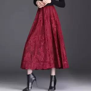 스커트 롱 망사 가을 여성 밴딩 허리 데일룩 쉬폰 플리츠 DAOL3