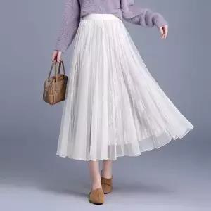 치마 롱 여자 망사 가을 양면 플리츠 A라인 쉬폰 데일룩 DAOL3