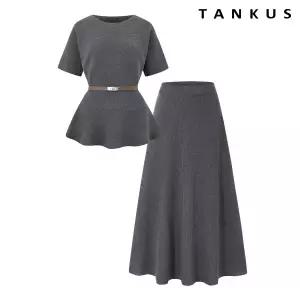 [롯데백화점]탱커스 벨티드 반팔 니트 롱 스커트 니트 셋업 (TY2OP002L0)
