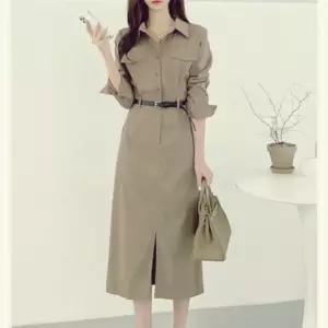 셔츠롱원피스 여자클래식하객룩 브라운 벨트포함 IWE3817F