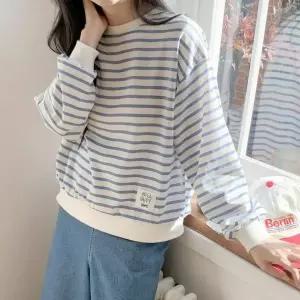 [하프클럽/옷자락]여성 편안한 일상복 루즈핏 스트라이프 맨투맨