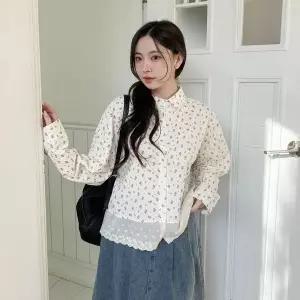 [하프클럽/옷자락]여성 봄 여름 플라워 레이스 일상용 블라우스