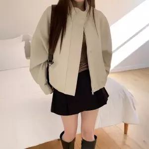 여성 빅사이즈 스탠드넥 블루종 인조가죽 탱크 재킷