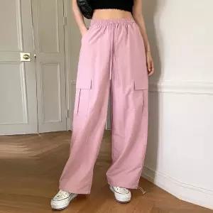 여성 여름 밑단스트링 바스락 나일론 와이드 카고 팬츠 트레이닝 츄리닝 바지 PN0372S