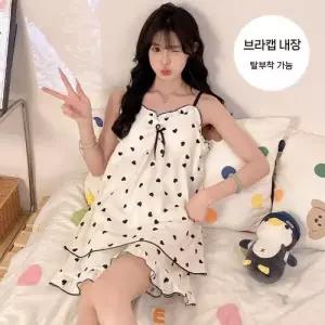 면 여름 커플 잠옷세트 파자마 공주풍 패드 나시 반바지 살찐 홈 OP2