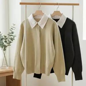 [샵앤] 여성 카라넥 속단추 풀버튼 쫀쫀 니트 가디건 DGB-WCD-2515