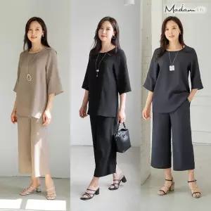 마담4060 썸머 쿨링 슬림핏 데일리 웨어 풍기인견 반팔팬츠 세트-QHSET2405001-