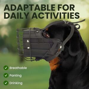 스테인리스 스틸 조절식 개 입마개 - 통기성 있는 물림 방지 훈련 커버, 중형/대형견용, 음수 가능