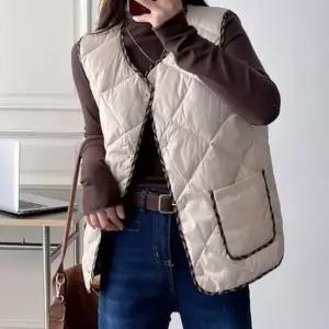 [SBD] 경량 누빔 여성 테두리패턴 간편코디 패딩조끼 V넥