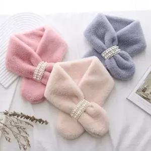 WL (별별창고) 여자 겨울 밍크 진주 목도리 쁘띠 퍼머플러 네키