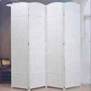 가리개 비타리토 라탄 오픈형 4단 파티션 화이트 180cmx200cm