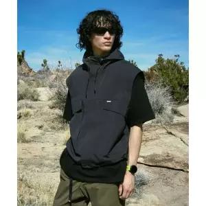 FLUKE 하이넥 후드 집업 우븐 베스트 블랙 FVT204 FVT204BK