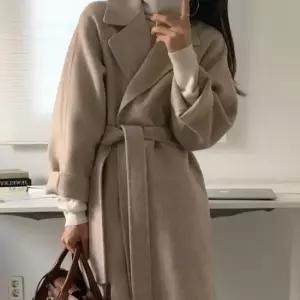 롱코트 여성 모직 롱 코트 루즈핏 로브 아우터 베이지