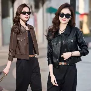 무천도사 여사친 블랙 코트 재킷 PU가죽 레더 라이더 숏캐주얼 가죽무스탕 KKE3