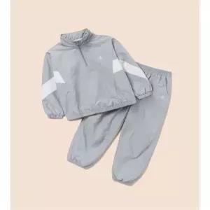 [국내백화점] 빈폴 키즈 배색 반집업 플리스 안감 상하 세트 라이트 그레이 등교코디