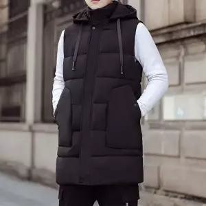 여성 슬림핏 패딩 후드 베스트 롱 아우터