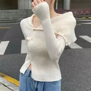 [SBD] 티 셔츠 긴발 언발 니트 골지 어깨트임 오프숄더