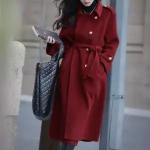 [SBD] 금장 스트랩 롱코트 견장라인 레드 카라넥 하이넥