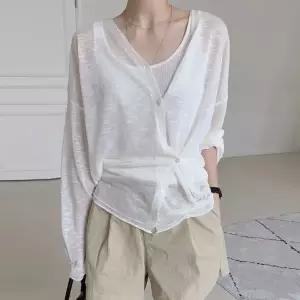 여성 시원한 얇은 브이넥 시스루 긴팔 가디건 -WVC0230- 여름