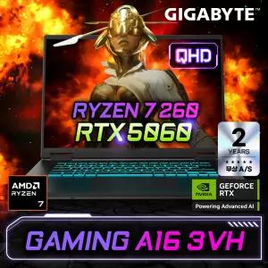 기가바이트 Gaming A16 3VH 라이젠 R7 RTX5060 지포스 게이밍 노트북 QHD 165Hz IPS 단순개봉