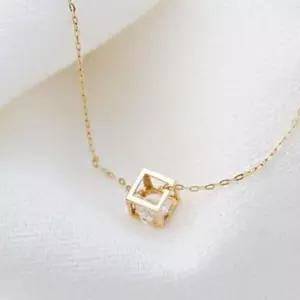 베이직목걸이 골드 심플 미니 큐브 목걸이 14K 45cm