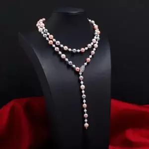 패션목걸이 삼색 핑크 흑진주 쉘진주 나뭇잎 클립형 긴 롱 목걸이