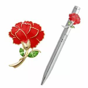 [메리그린]가정의달 선물 추천 크리스탈 카네이션 브로치 + 볼펜 2종 세트_미판매
