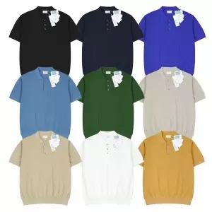 [리빌모아]남자 버튼 카라넥 솔리드 반팔 니트티 AT-KNH-Q001-머스타드