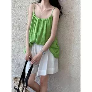 볼사스 셔링 탑 민소매 어깨끈 나시 라운드 우븐 조끼 여성용 하계 캐주얼 ADOR2